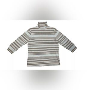GAP Women’s Large Tan & White Striped Ribbed Turtleneck Sweater